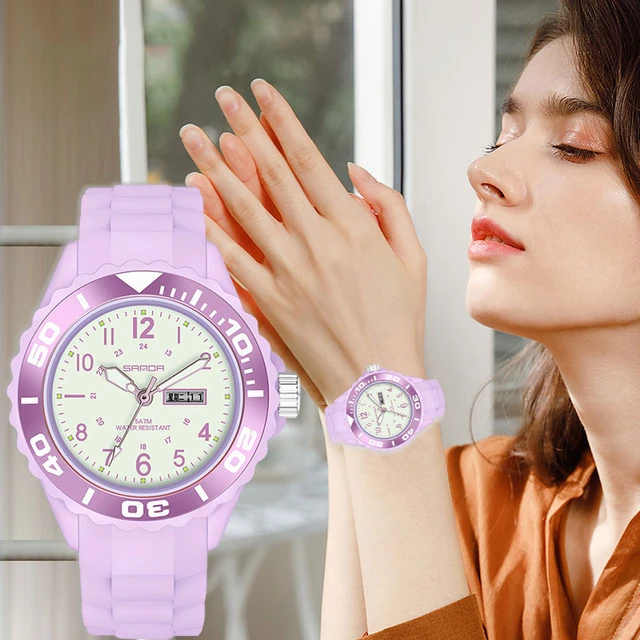 Reloj deportivo para mujer cronografo de cuarzo con numeros grandes sencillo resistente al agua hasta 50M con fecha analogico fino nuevo AliExpress