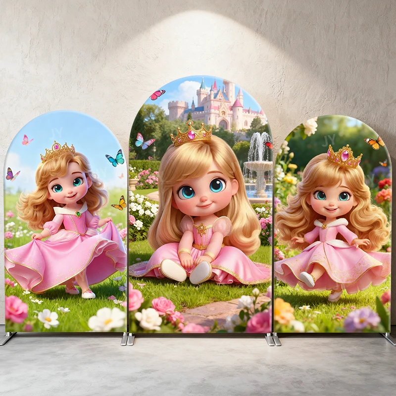 

Disney Princess Arch Backdrop Cover Castle Garden Fairytale Theme Photograph Background Decor for Kid Birthday Party Baby Shower