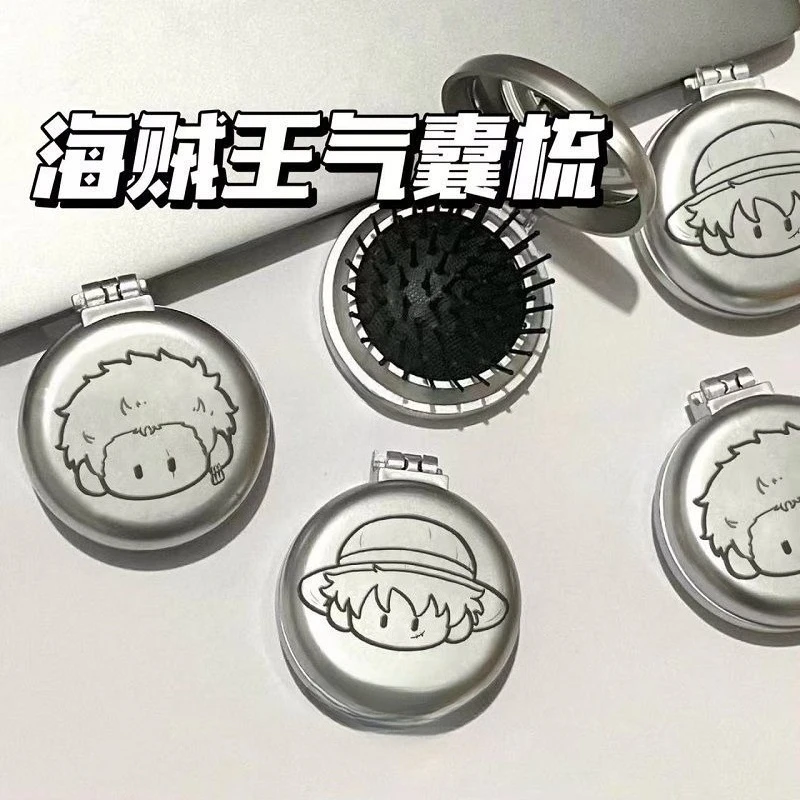 

One Piece anime airbag comb Kawaii Luffy Zoro peripheral flip-top portable creative portable dual-use makeup mirror comb gift