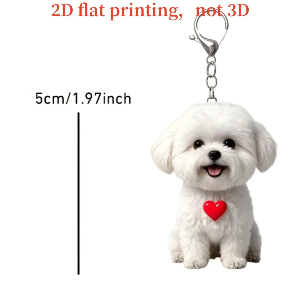 2D شقة الاكريليك الكلب سحر سلاسل المفاتيح لطيف الكرتون جرو حقيبة قلادة سيارة مرآة معلقة ديكور احتفالي عشاق الحيوانات الأليفة الهدايا