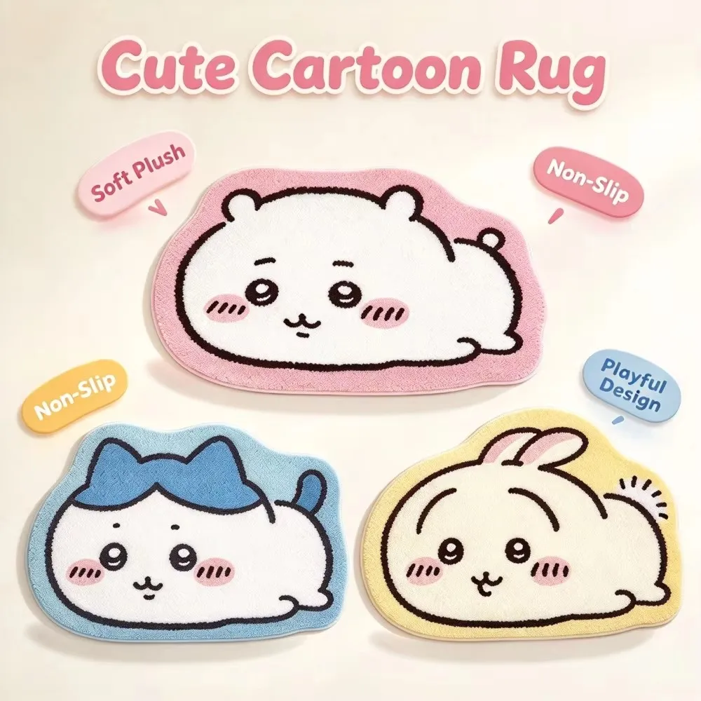 Tapis de sol irrégulier Chiikawa, tapis de porte en peluche douce antidérapant et absorbant, tapis de personnage pour chambre, salle de bain, entrée, décoration intérieure