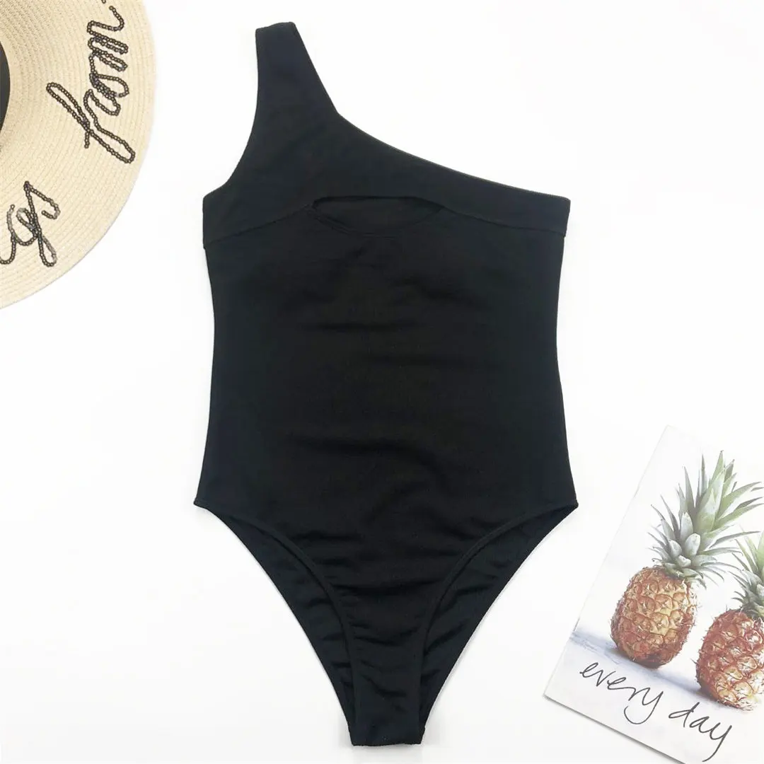 Einschultriger Monokini-Badeanzug mit Cut-Outs, gerippt, orange, einteiliger Badeanzug, sexy, schwarz, Damen-Bademode V1981 – Detail 17