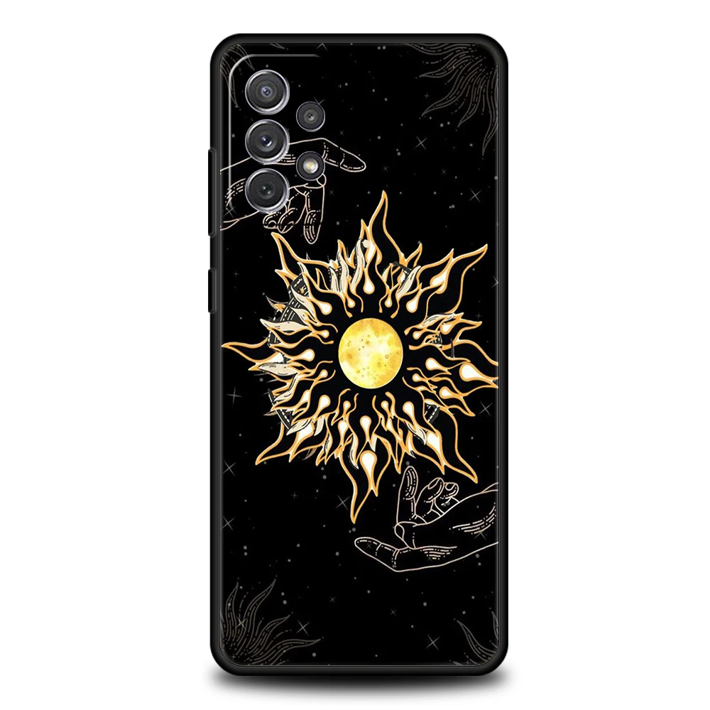 เคสโทรศัพท์สำหรับ Samsung Galaxy A55 A35 A17 A15 A14 A25 A54 A51 A71 A72 A73 A32 A52 A41 5G วัสดุ TPU นิ่ม ลายดวงอาทิตย์ ดวงจันทร์ เมฆ โหราศาสตร์