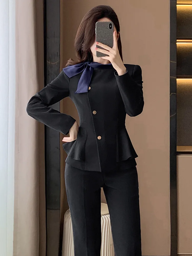 Flight Attendant Style Long-Sleeve Suit for Women, Spring Thick Workwear, Elegant High-End Professional Outfit for Beauty Salons