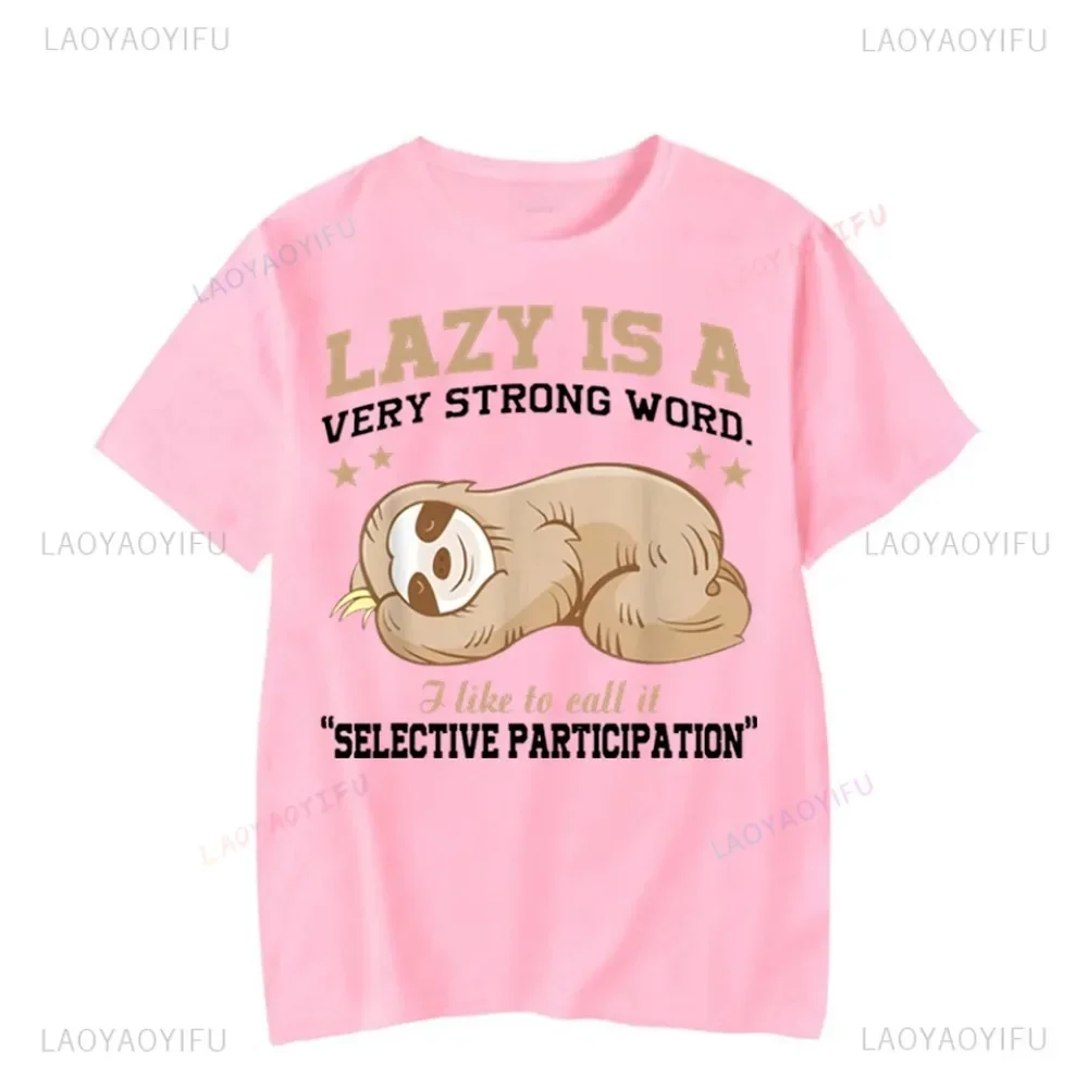 Cute Lazy Sloth Men\'s T-shirts Lazy Is A Very Strong Word Printed Tee Shirt Unisex Cotton Tshirt Top Vintage Streetwear T Shirts