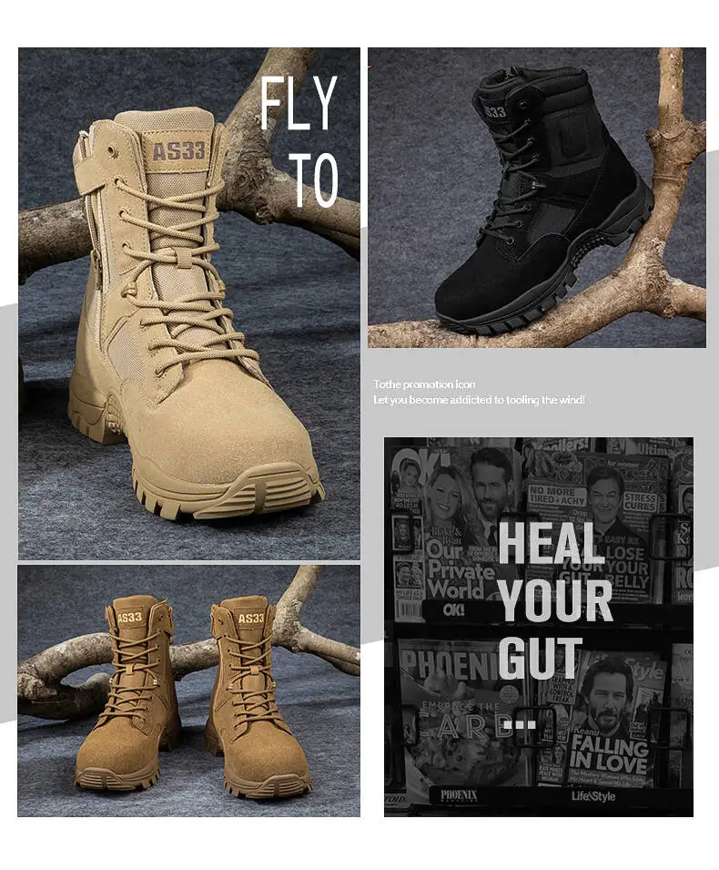 Outdoor-Stiefel für Herren, Knöchelstiefel, dick, hochwertig, sportlich, wasserdicht, rutschfest, Wanderstiefel, verschleißfest, Dschungel-Trekking, Größe 39–47 – Detail 4