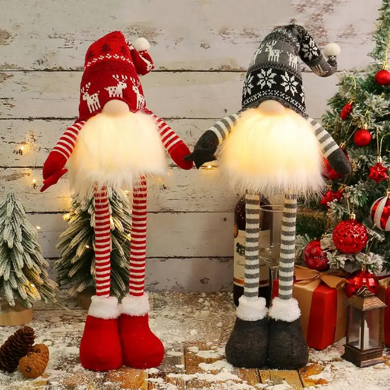 Christmas Gnome Plush Elf Decorations Luminous LED Plush Dwarf Figurines Holiday Gnome Faceless Dwarf Doll Plushie Decorations