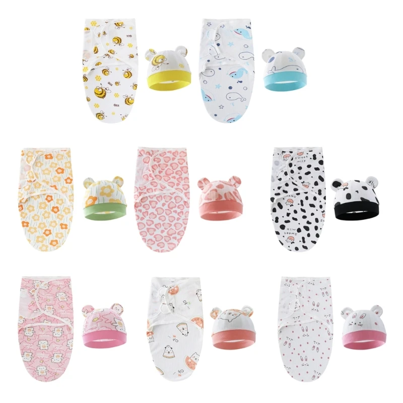 Baby Sleep Sack Wrap Blanket Bear Ear Baby Hat Adjustable Sleeping-Bag Skin-Friendly Swaddle Blanket Newborn Shower Gift