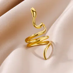 Stainless Steel Snake Rings For Women Men Gold Color Open Adjustable Animal Ring Vintage Gothic Aesthetic Jewelry anillos mujer