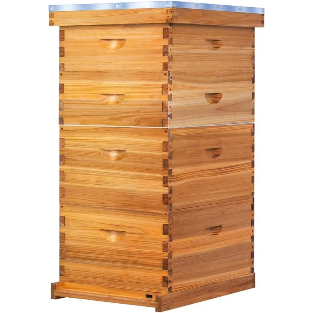 

10 Frame Bee Hives,Hive Include 2 Deep Bee Box 2 Medium Beehive Box with Bee Frames and Wax Foundation