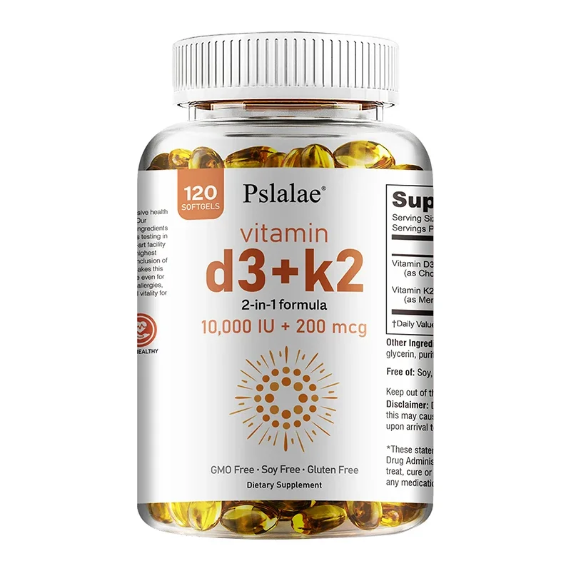 Vitamin D3+K2 Softgels Improves Calcium Metabolism Promotes Bone Health Heart and Immune System Health