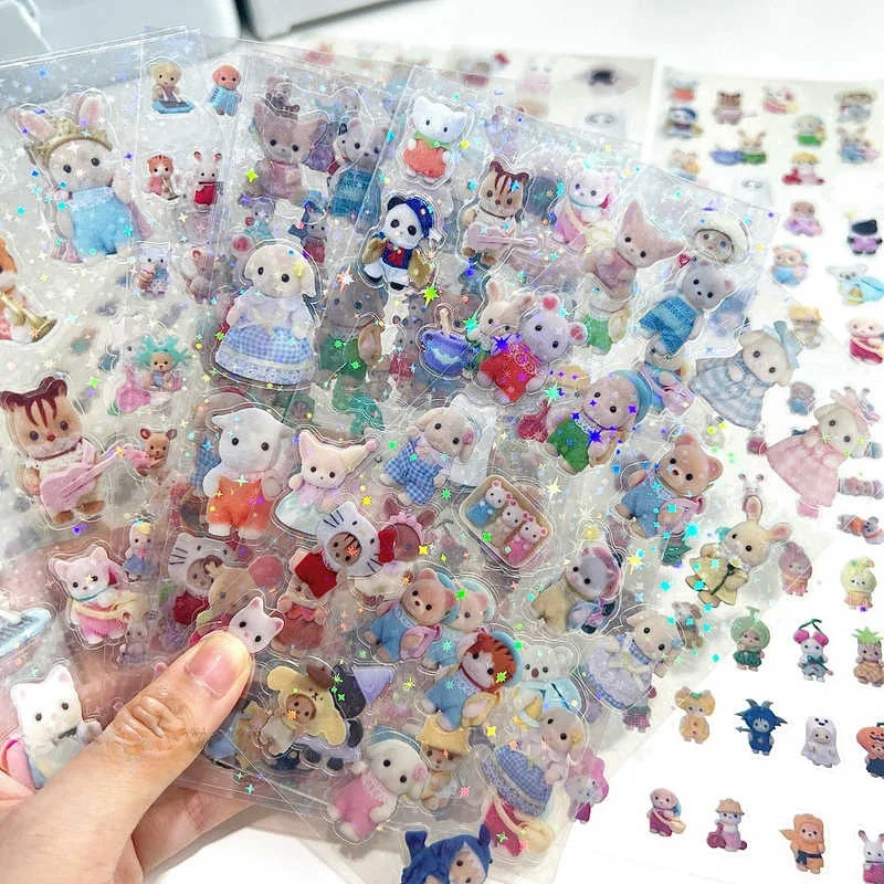 New Forest Baby Family Transparent Cut Film Sticker Guka Hand Account Decoration Material Sticker Waterproof Flash Film Kid Gif