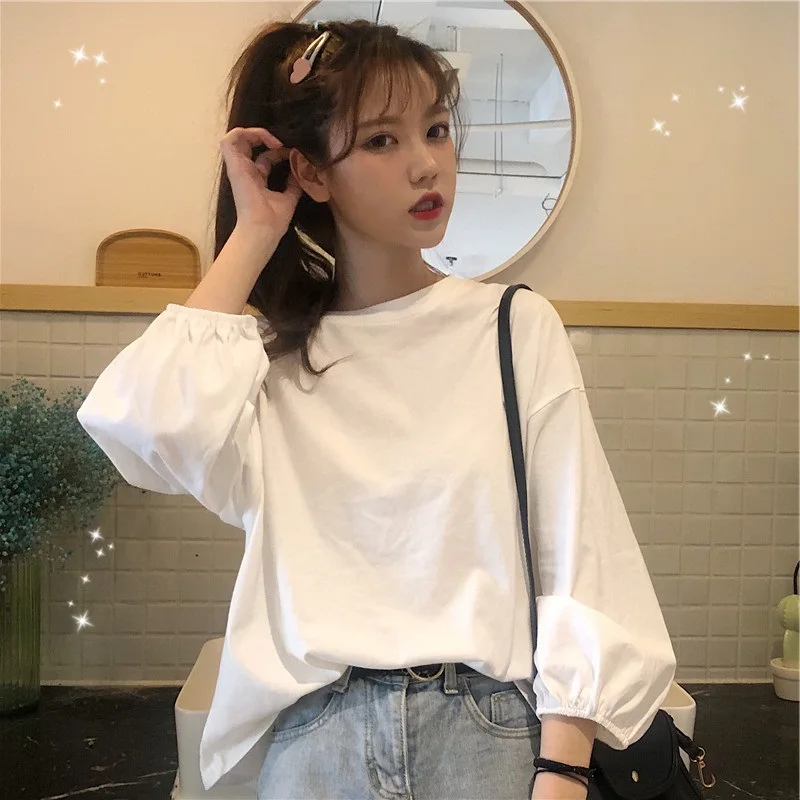 

Sweet Lantern Sve Long Sve T-irt Women's Loose Inner Wear Korean Sle Spring Season Commute Sle round Ne Top