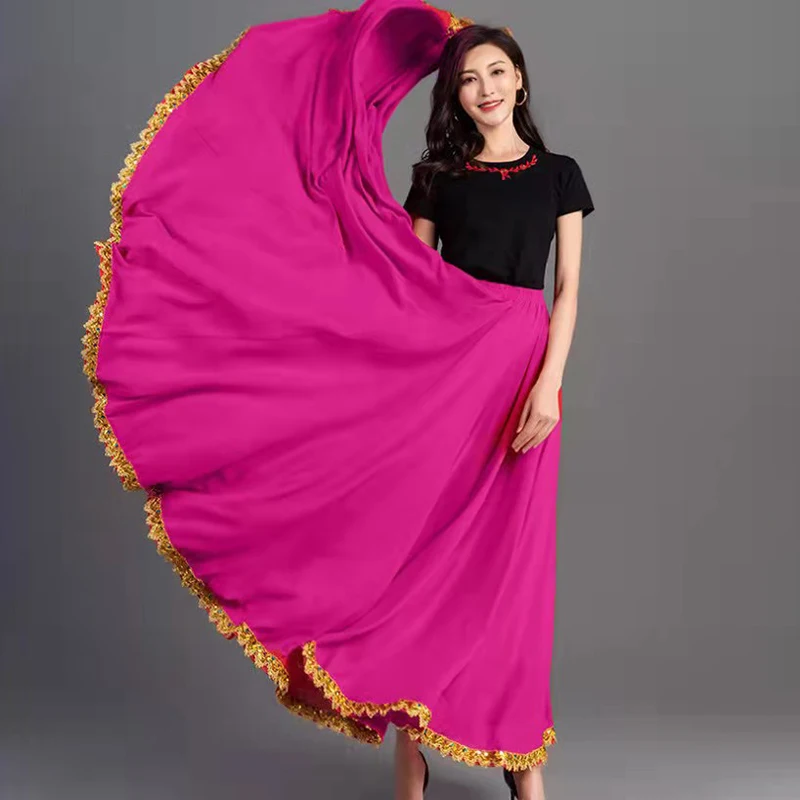 Damen-Tanzrock, 720-Grad-Design, einfarbig, für spanische Flamenco-Tänze, mit großem Schwung, hoher Taille, langer Rock, Kostüm für mexikanische Tänzerinnen. – Detail 7
