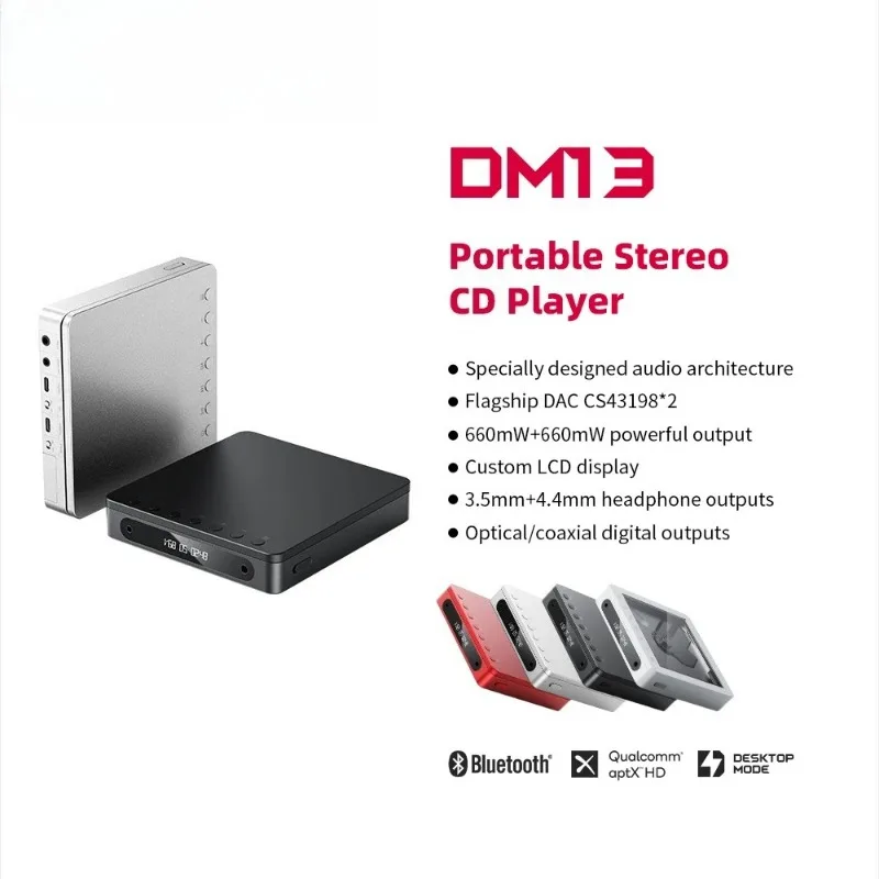 DM13 Multifunctional Portable Stereo CD Player with Long-Lasting Battery, Supports USB Ripping, Optical/coaxial/3.5mm/4.4mm