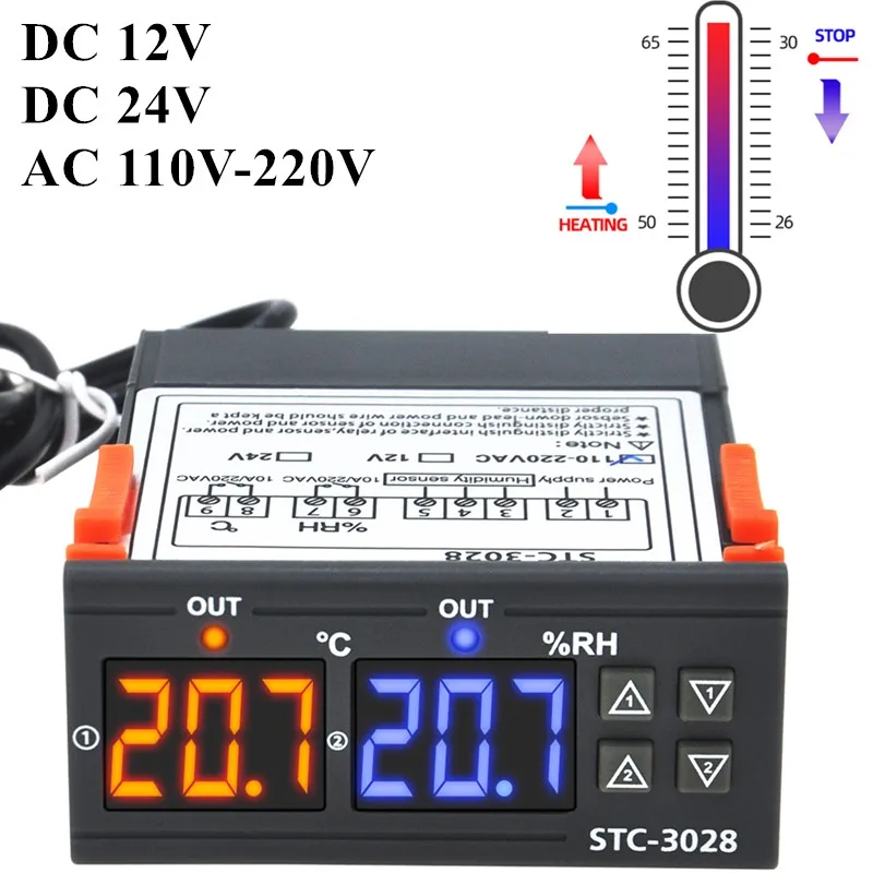 STC-3028 220V Temperature Humidity Controller Home Fridge Cooler HeaterThermometer Hygrometer Control Switch