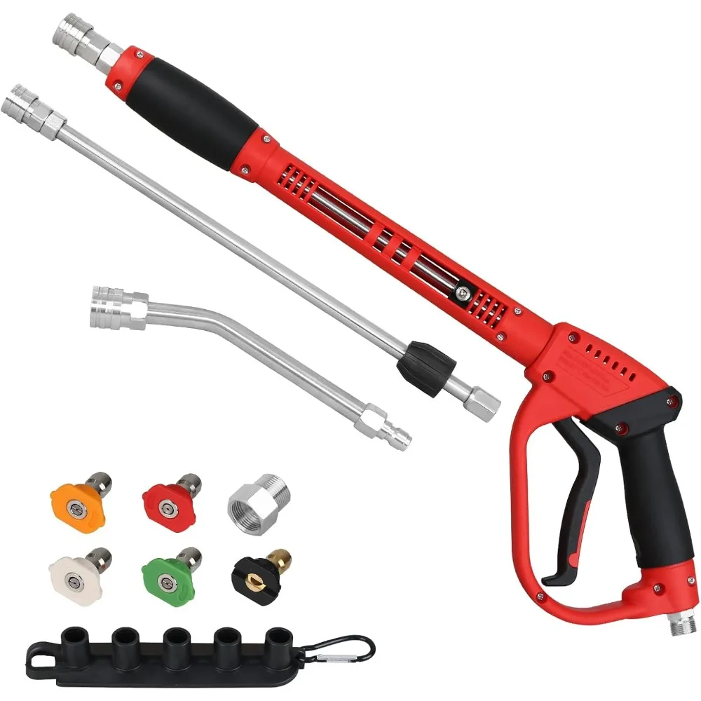 

Durable Pressure Washer Gun with Replacement Wand, Power Washer Gun with 17 Inch 30 Degree Curved Extension Rod, 5 Spray Nozzle