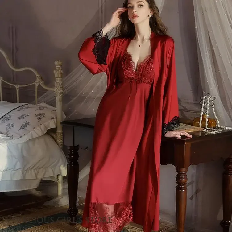 

Шелковистое атласное кимоно, халат, сексуальный женский длинный халат, нижнее белье, одежда для сна, комплект ночной рубашки, домашняя одежда, лоскутное кружевное ночное платье