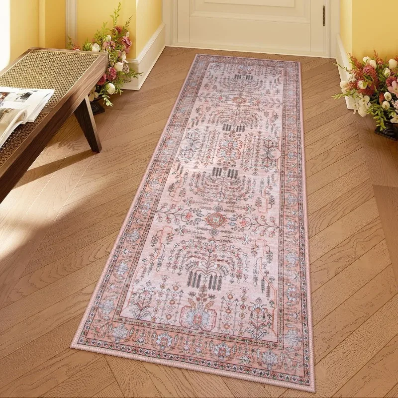 Luxury Retro Hallway Long Rug Washable Kitchen Mat Green Non-slip Bedroom Bedside Soft Carpet Botanical Floral Design Teppich 러그 - Image 4