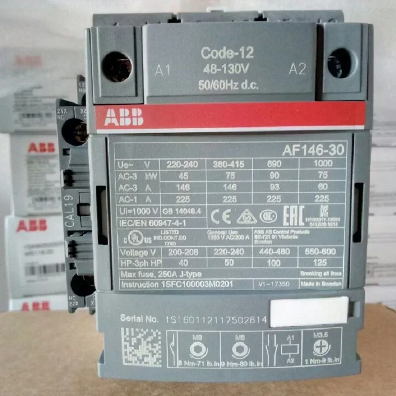 ABB 3-ploe contactors AF series AC/DC operated 1NC+1NO 146A 75kw AF146-30-11-11 AF146-30-11-12 AF146-30-11-13 AF146-30-11-14