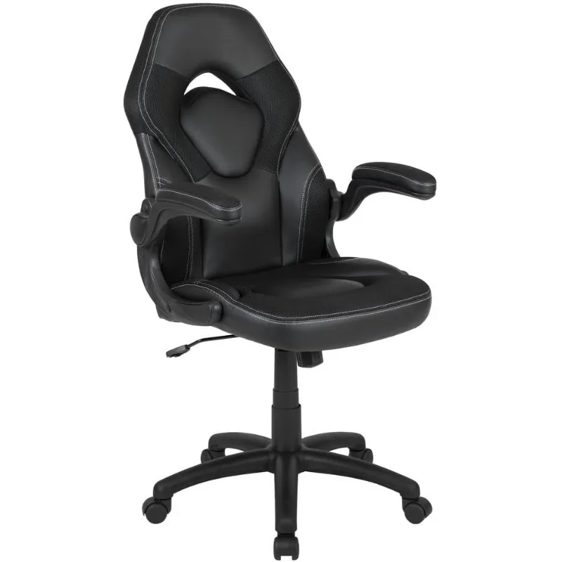 

X10 High-Back LeatherSoft Racing Style Gaming Chair with Flip-Up Arms, Ergonomic Padded Swivel Computer Chair, Black