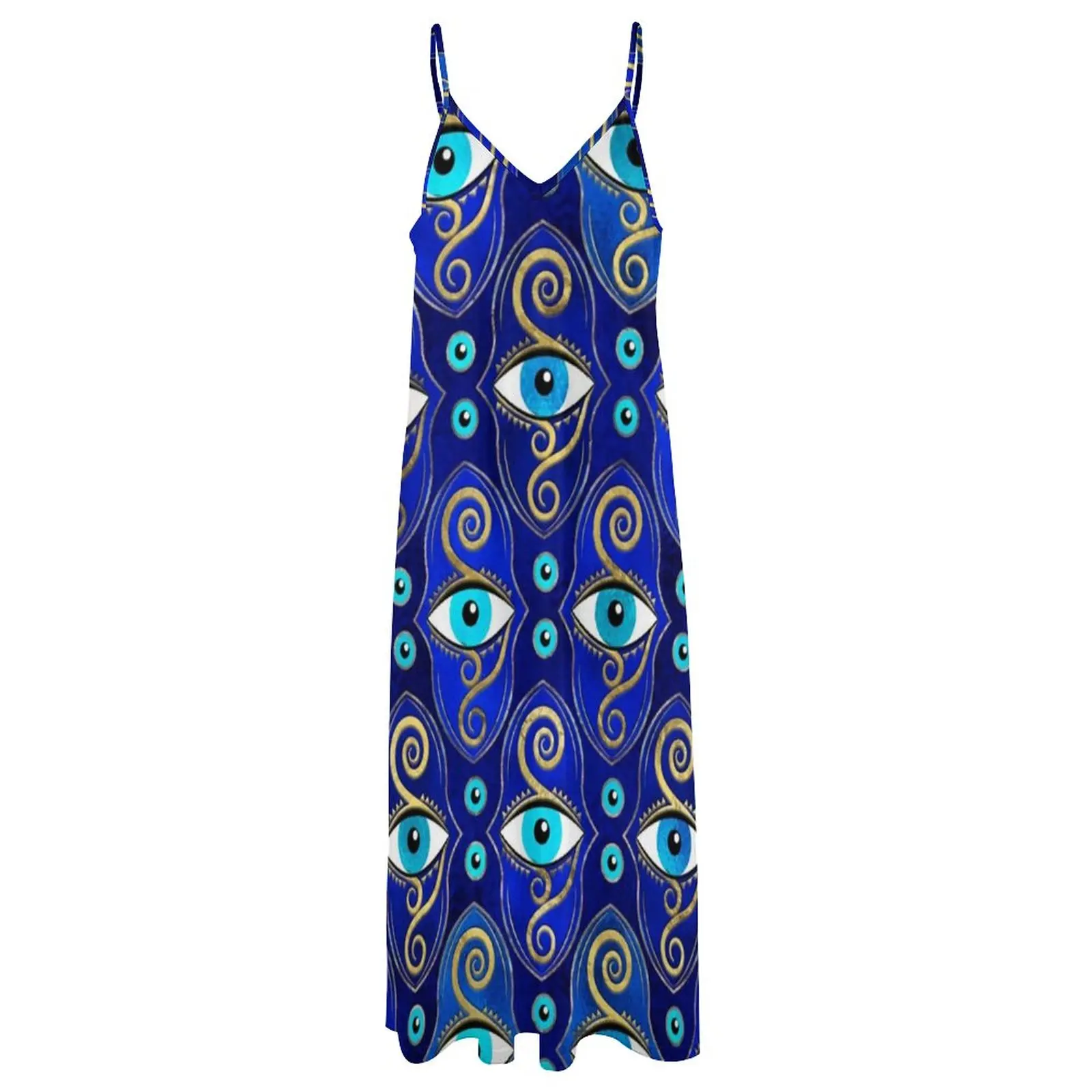 Evil Eye Charm Pattern Dress Greek Eyes Mati Amulet Streetwear V Neck Boho Beach Long Dresses Graphic Sexy Maxi Dress 4XL 5XL