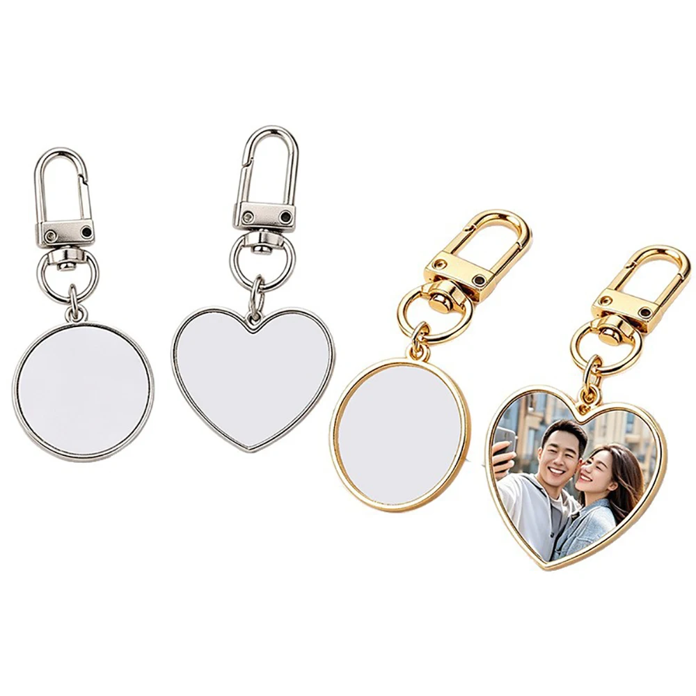 14pcs Keychain Sublimation DIY White Blank Alloy Love Circle Car Keyring Lovely Backpack Handbag Pendant