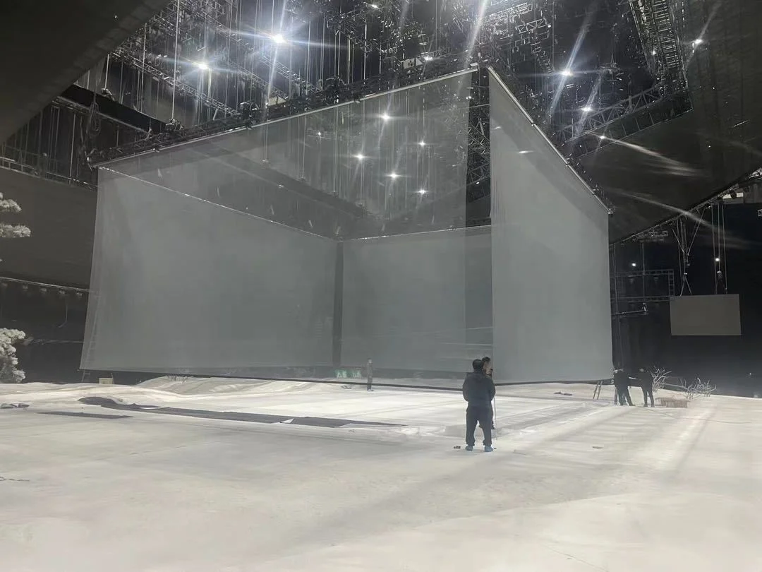 شاشات عرض ثلاثية الأبعاد ثلاثية الأبعاد للعروض، حتى 10 × 30 متر بدون خياطة