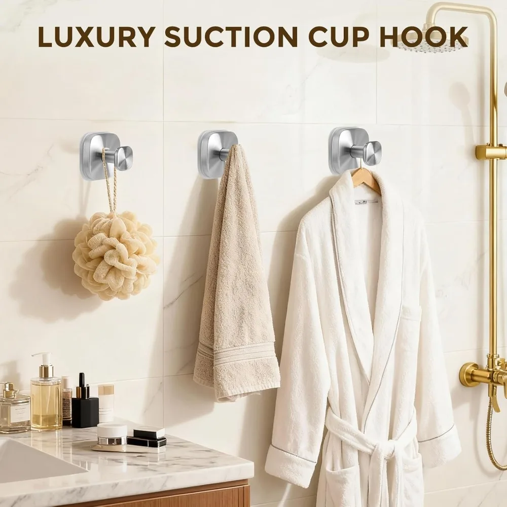 Suction Cup Hooks for Shower, No-Drill Towel Hooks for Bathroom, Kitchen, Glass Door, Mirror, Tile, Hanging Towels, Robe, Loofah, Christmas Wreath, 4 Pack view 2