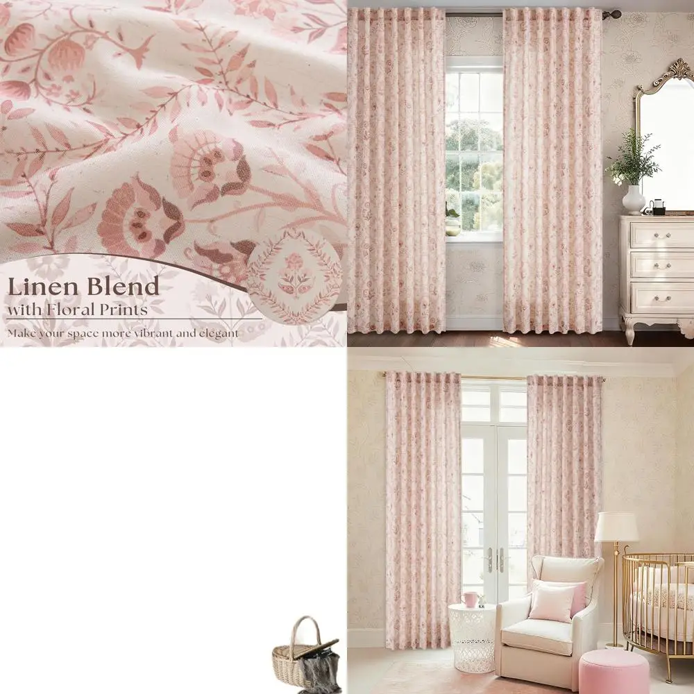 

Румяно-розовые льняные шторы, длина 120, комплект из 2 панелей, полупрозрачные, задняя планка, стиль бохо, подходят для спальни девочек, гостиной,