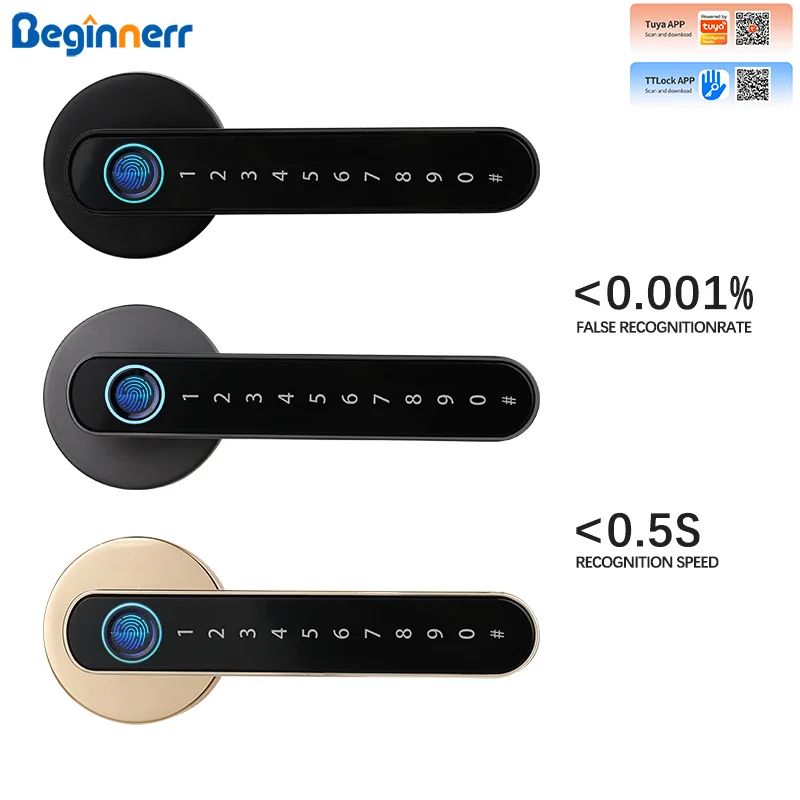 

Brazil Smart Lever door lock Handle lock Single latch Ttlock Tuya BLE Biometic Fingerprint Password Key Digital door lock