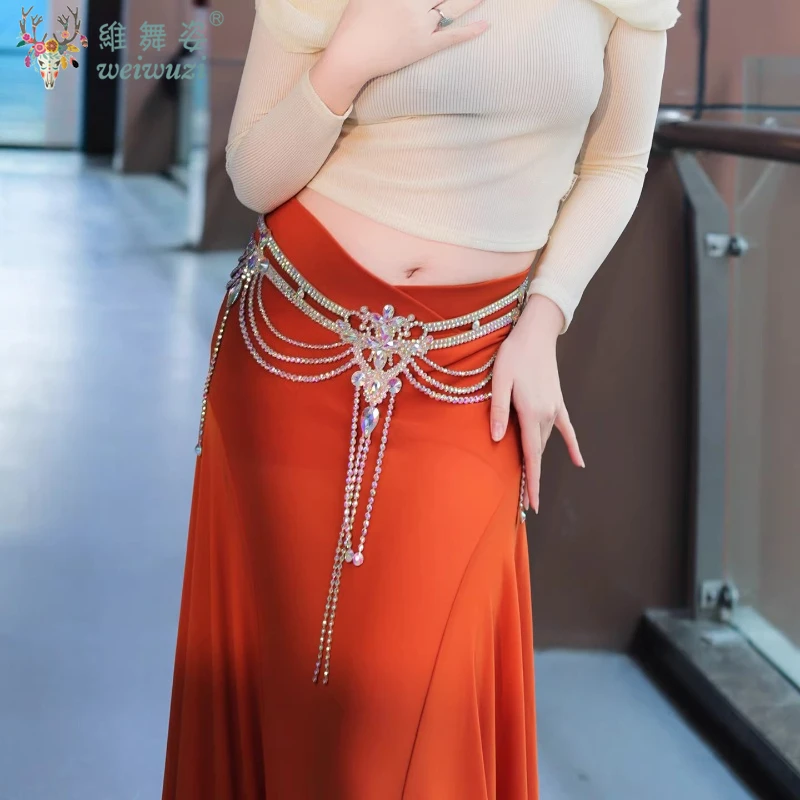 Mode Buikdansen Prestaties Taille Keten voor Dames Handgemaakte Senior AB Stenen Kwastje Riem Competitie Accessoires Riemen