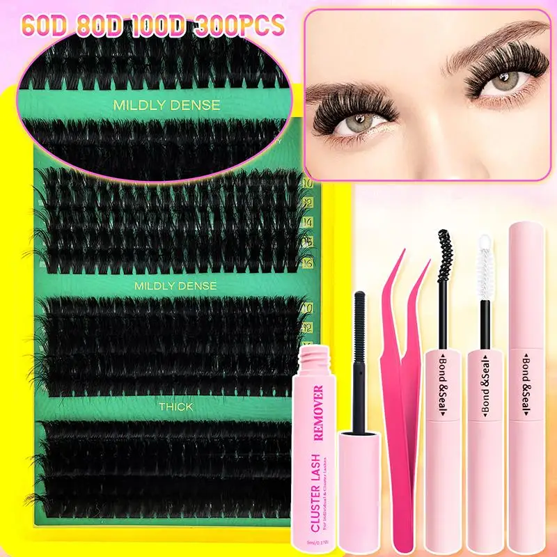 Cluster Lashes Kit Individual Lashes Volume Mixed Tray 3D Faux Mink Lashes Wispy Eyelash Extension DIY Makeup False Eyelashes