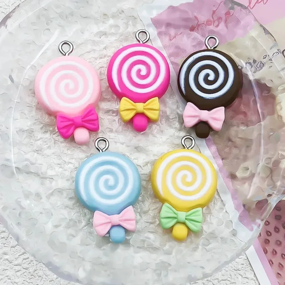 10Pcs Mini Sweet Bow Lollipop Resin Pendants Candy Charms For DIY Earrings Necklace Keychain Handmade Craft Supplies
