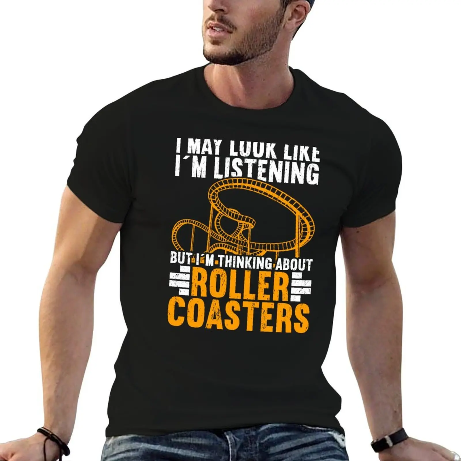 Roller Coaster Listening Rollercoaster T-Shirt t shirt man plain man t shirt cotton T-Shirt