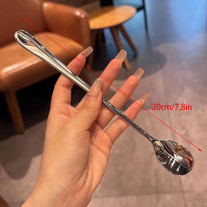 Stainless Steel Round Spoon Net Red Golden Dinner Long Handle Stirring Dessert Spoons For Kitchen Accessories Gadgets