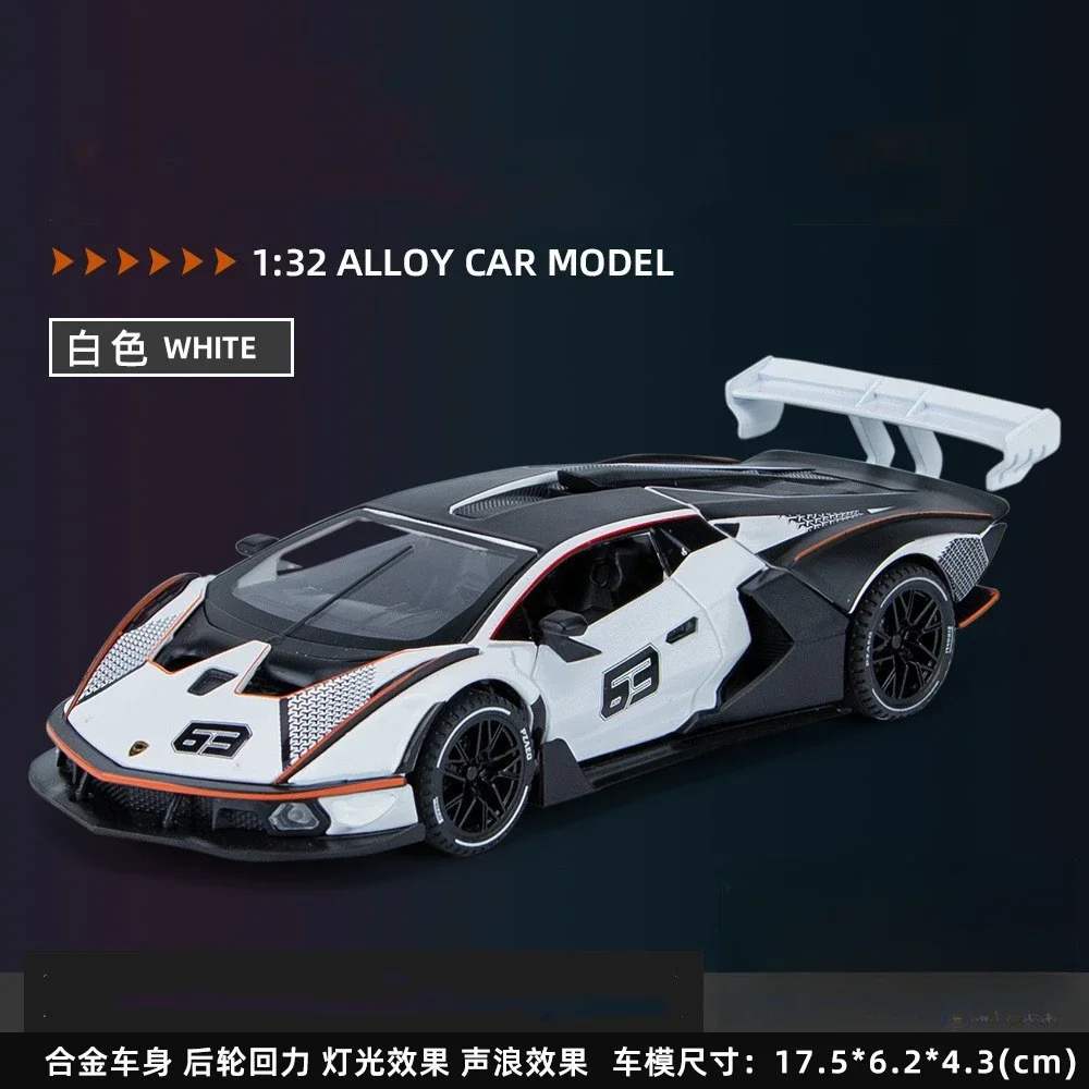 Lamborghini SCV12 modelo de coche de juguete fundido a presión 1:32, puertas extraíbles, sonido y luz que se pueden abrir, colección educativa, regalo para niños A542