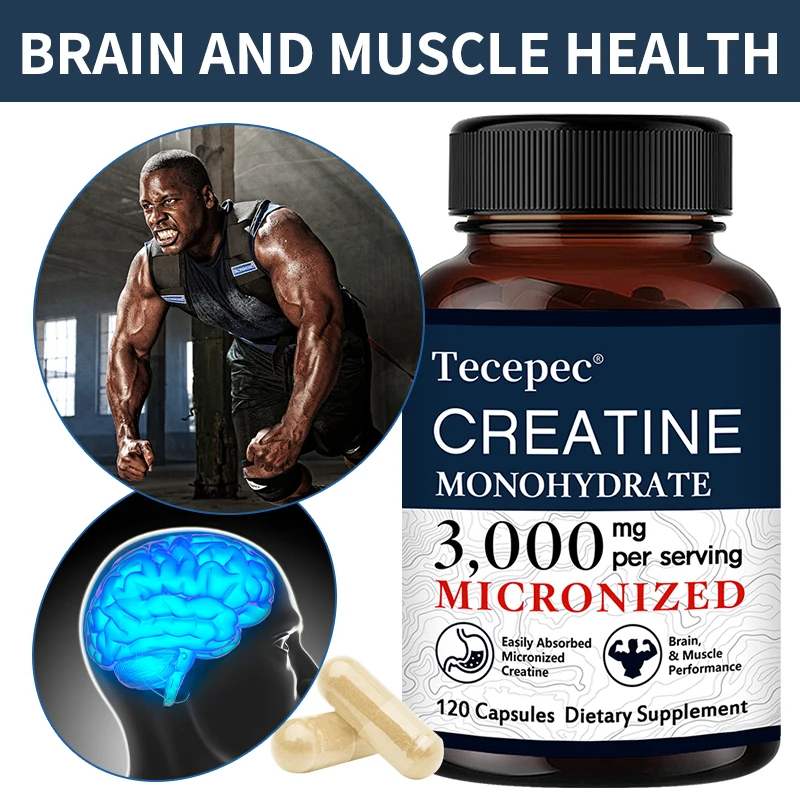 Creatine Monohydrate 3000 mg Capsules, Supports Pre-Workout and Healthy Muscles, Focus & Memory, Easy to Absorb, Easy to Swallow