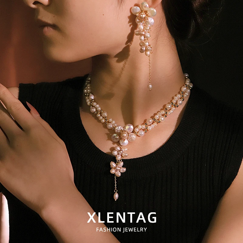 Natural Pearl Flower Necklace and Earrings Set Luxurious Design High-Quality Set for Banquet Wedding Women's Jewelry GS0227 view 5