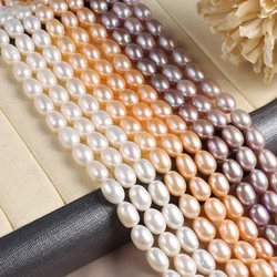 Aaa 8-9Mm Natuurlijke Zoetwaterparels Wit Roze Paarse Rijstvorm Losse Spacer Kralen Voor Sieraden Maken Diy Ketting Accessoires