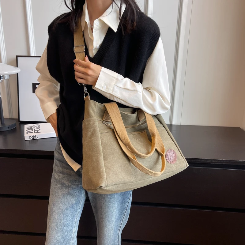 Fashion Canvas Handbags Women High Quality Shoulder Bags Designer Brand Large Capacity Tote Ladies Simple Shopping Hand Bag Sac