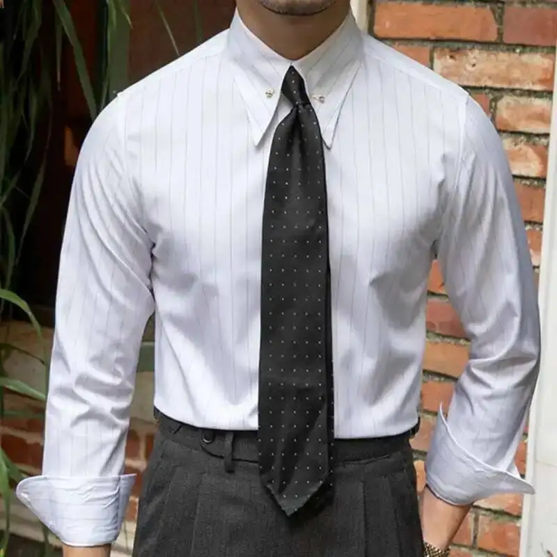 Men's Korean Striped Business Casual Dress Shirt