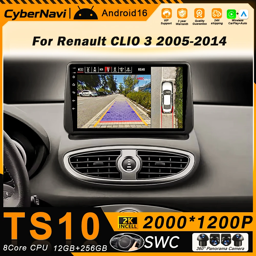 Rádio Automotivo Multimídia com CarPlay para Renault Clio 3 2005 2006 2007 2008 2009 2010-2014, com Android Auto e Navegação GPS.
