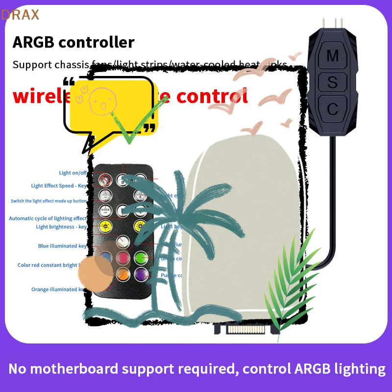 

ARGB Controller 5V 3PIN SATA Interface Extension Cable Light Controller Adapter For PC Fan CPU Cooler Fan Light Strip Radiator