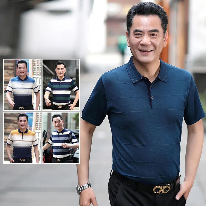 

Men's Short Sleeve Polo T Shirt for Dad Father Day Gift Summer Lightweight Ice Silk Top for Men 40-50 Years Old EU US Casual
