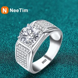 NeeTim 1ct D Color Moissanite Wedding Band Men Ring 925 Sterling Silver with Gold Plated Wedding Engagement Rings Gift For Man