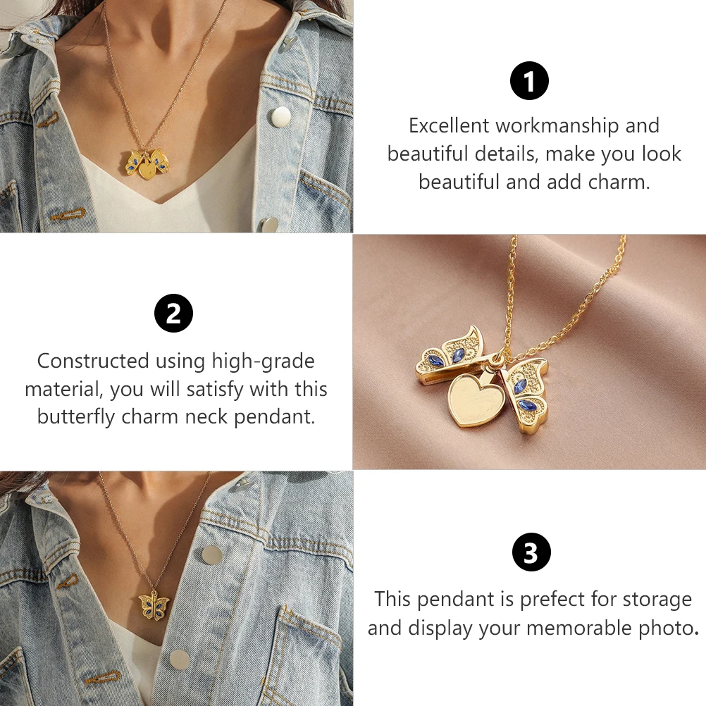 

Charm Necklace Crystal Rhinestone Pendant Jewelry Storage Photo Memorial Cylinder Neck Chain Delicate Party Daily Decor Gift