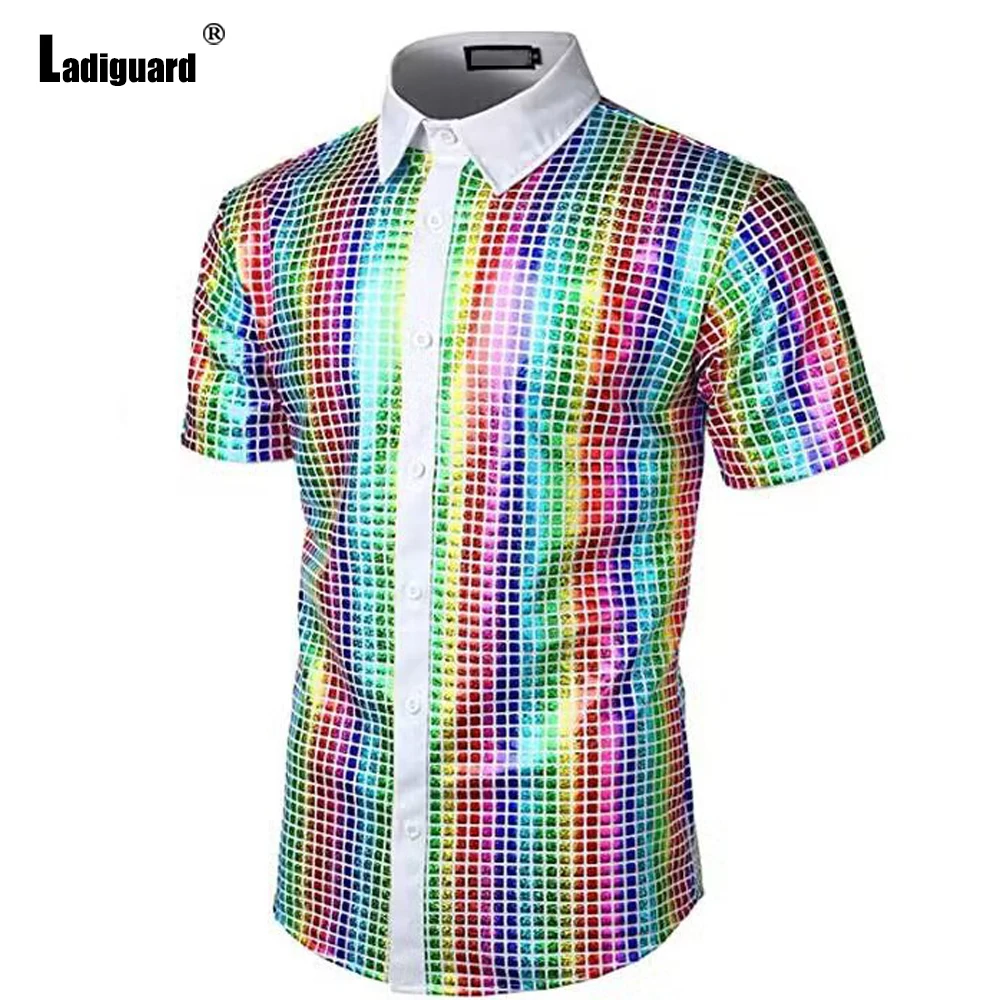 2025 America and Europe Fashion Dance Shirts Men Short Sleeve Basic Tops Vintage Stripes Blouse Lepal Collar shirt blusas hommes