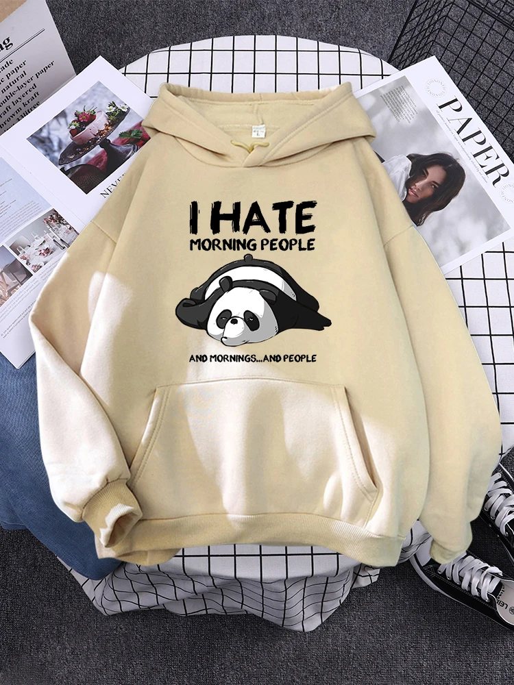 Cute Panda Sleeps Print New  Women'S Sweatshirt Warm Vintage Pullover For Woman Fashion Korean Round Neck Hoodie Female