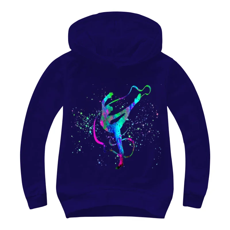 Watercolor Gymnastics Graphic Hoodie Children Spring Autumn Cartoon Hooded GYM Sweatshirts Boys Pullover Tracksuits Girls tops